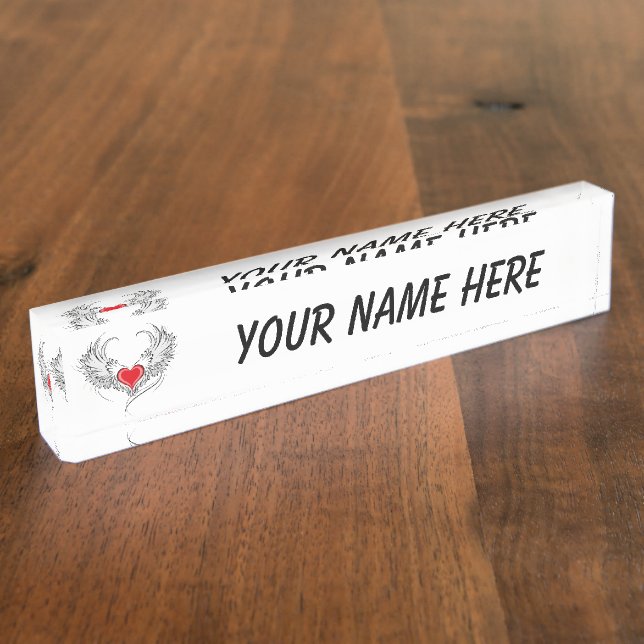 Red Angel Heart with wings Nameplate (Side)