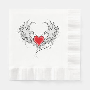 Red Angel Heart with wings Napkin