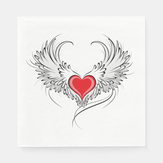Red Angel Heart with wings Napkin (Front)