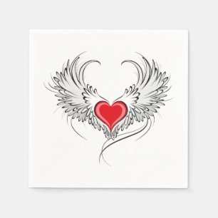 Red Angel Heart with wings Napkin