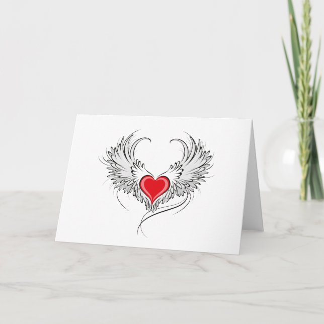 Red Angel Heart with wings Note Card (Front)