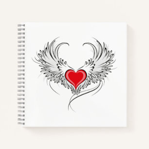 Red Angel Heart with wings Notebook