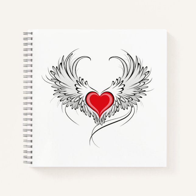 Red Angel Heart with wings Notebook (Front)