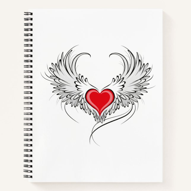 Red Angel Heart with wings Notebook (Front)