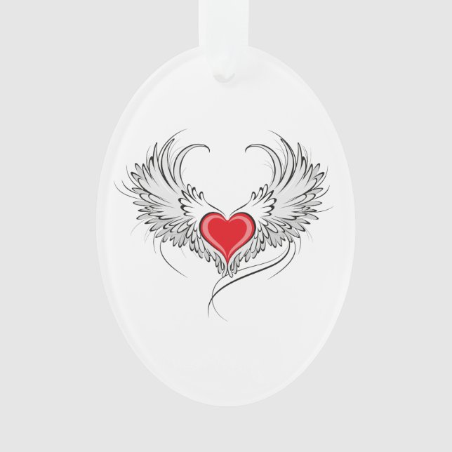 Red Angel Heart with wings Ornament (Front)