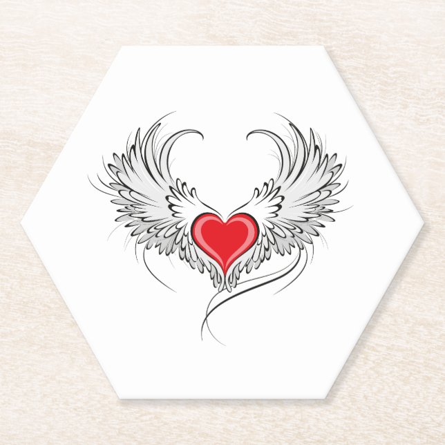 Red Angel Heart with wings Paper Coaster (Front)