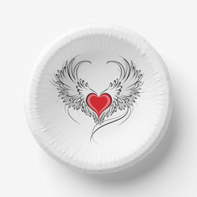 Red Angel Heart with wings Paper Plate (Front)