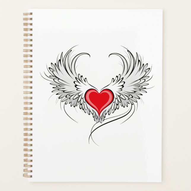 Red Angel Heart with wings Planner (Front)