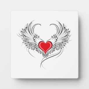 Red Angel Heart with wings Plaque