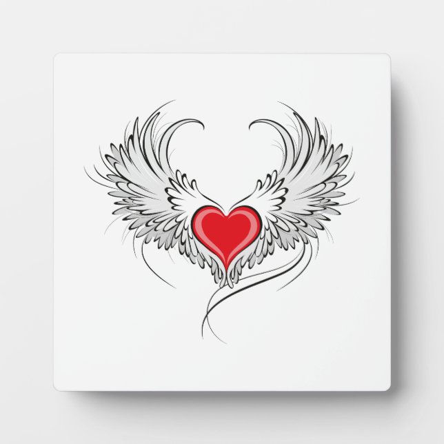 Red Angel Heart with wings Plaque (Front)