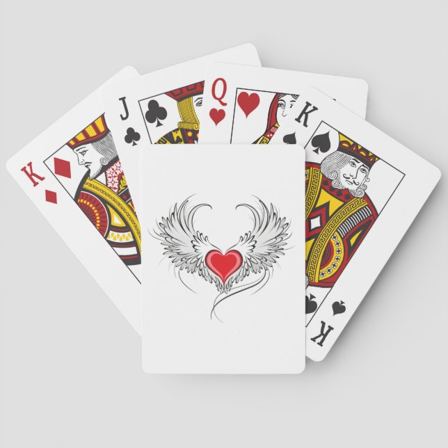 Red Angel Heart with wings Playing Cards (Back)