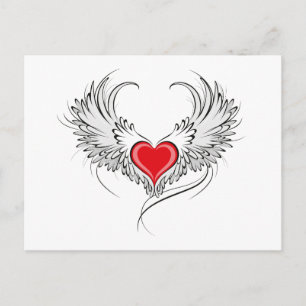 Red Angel Heart with wings Postcard
