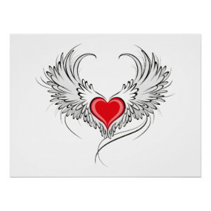 Red Angel Heart with wings Poster