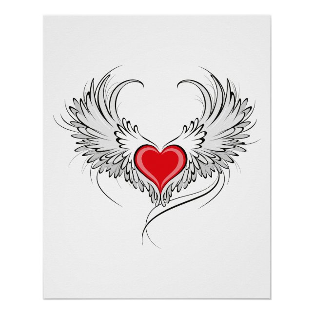 Red Angel Heart with wings Poster (Front)
