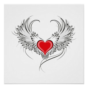 Red Angel Heart with wings Poster