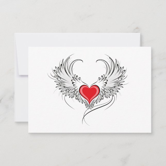 Red Angel Heart with wings RSVP Card (Front)