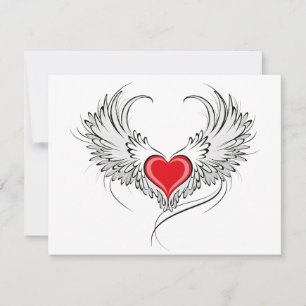 Red Angel Heart with wings RSVP Card