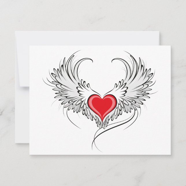Red Angel Heart with wings RSVP Card (Front)