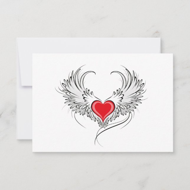 Red Angel Heart with wings Save The Date (Front)