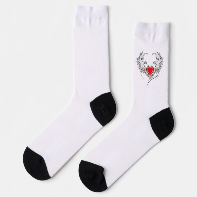 Red Angel Heart with wings Socks (Left)