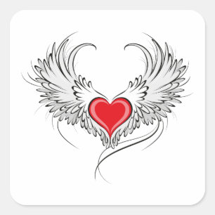Red Angel Heart with wings Square Sticker