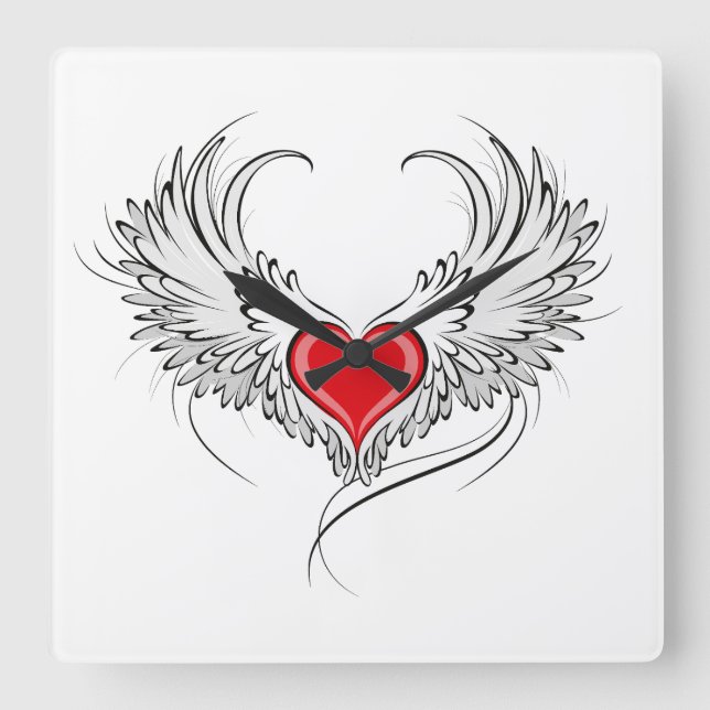 Red Angel Heart with wings Square Wall Clock (Front)