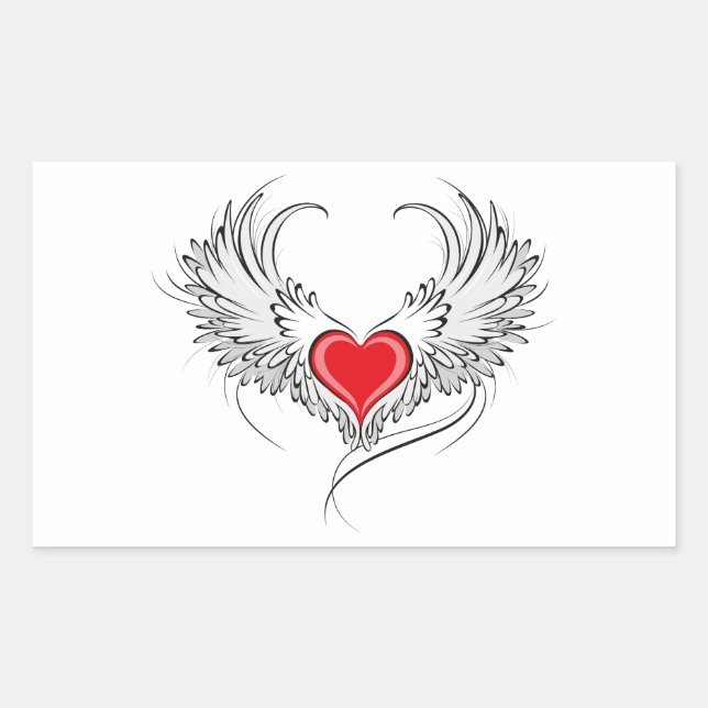 Red Angel Heart with wings Sticker (Front)