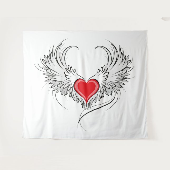 Red Angel Heart with wings Tapestry (Front (Horizontal))