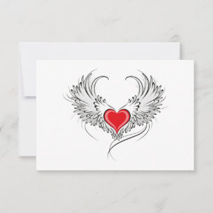 Red Angel Heart with wings Thank You Card