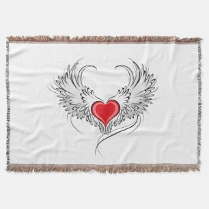 Red Angel Heart with wings Throw Blanket