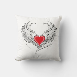 Red Angel Heart with wings Throw Pillow