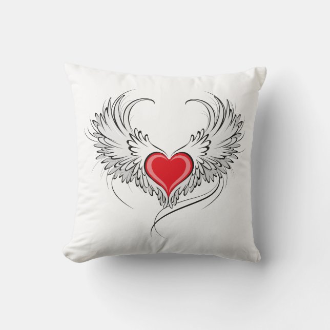 Red Angel Heart with wings Throw Pillow (Front)