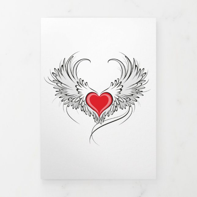 Red Angel Heart with wings Tri-Fold Announcement (Cover)