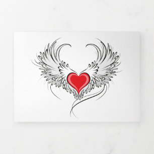 Red Angel Heart with wings Tri-Fold Holiday Card