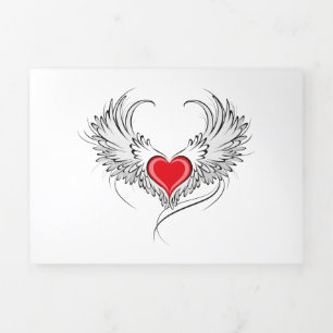Red Angel Heart with wings Tri-Fold Invitation