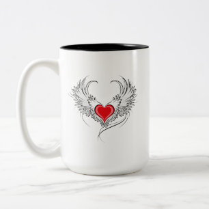 Red Angel Heart with wings Two-Tone Coffee Mug