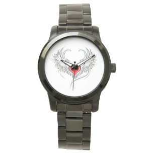 Red Angel Heart with wings Watch