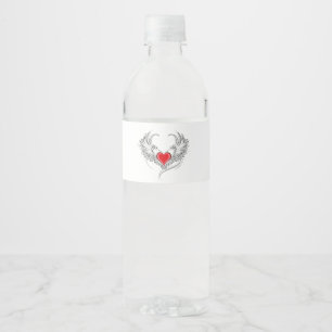 Red Angel Heart with wings Water Bottle Label