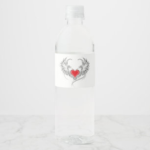 Red Angel Heart with wings Water Bottle Label