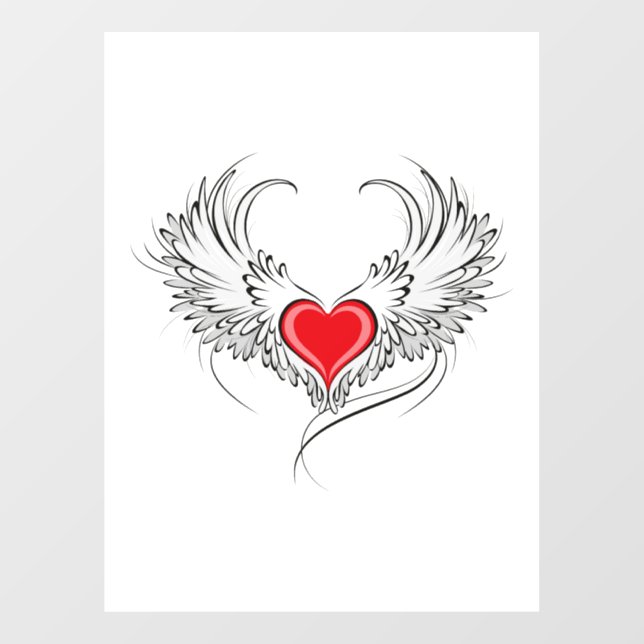 Red Angel Heart with wings Window Cling (Sheet)