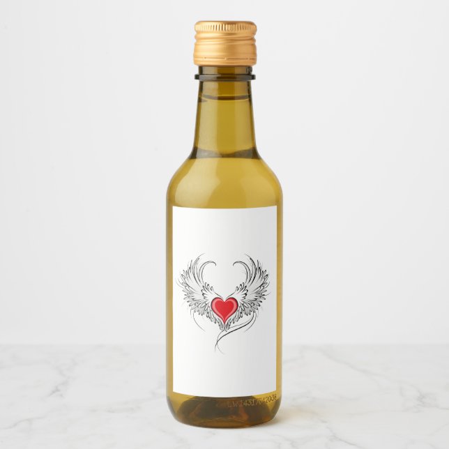 Red Angel Heart with wings Wine Label (Front)