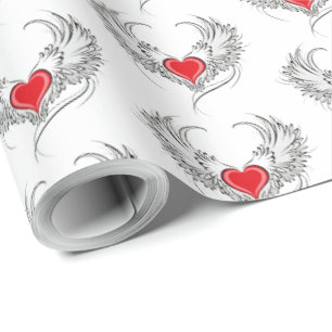 Red Angel Heart with wings Wrapping Paper
