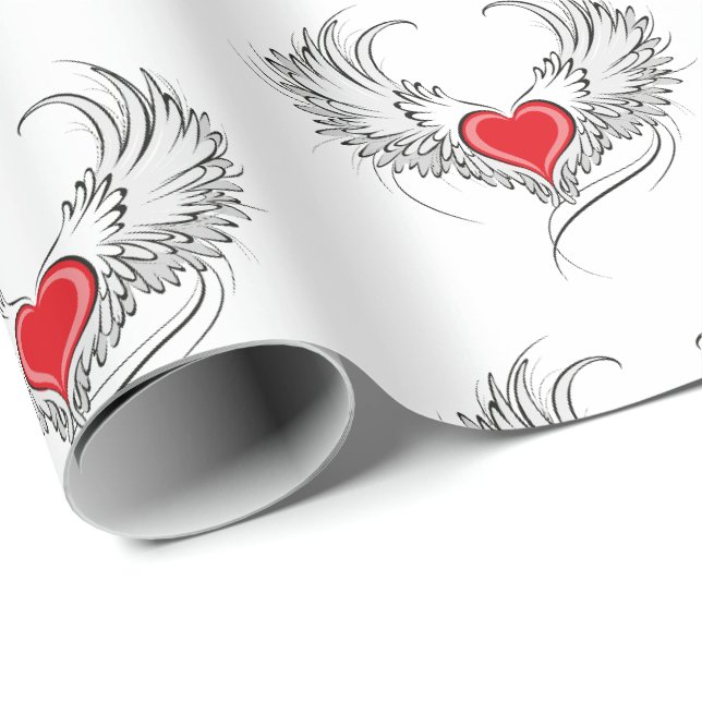 Red Angel Heart with wings Wrapping Paper (Roll Corner)