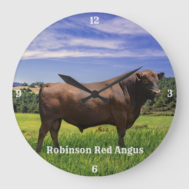 Red Angus Bull  Large Clock (Front)