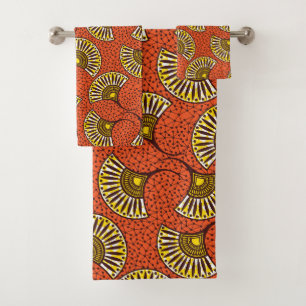 Red Ankara Fan Motif Towel Set