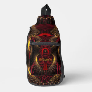 Red Ankh Goddess Gold HeART Fractals Sling Bag