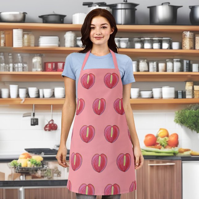 Red Anthurium Flower Seamless Pattern on Apron (Red Anthurium flower seamless pattern on apron)