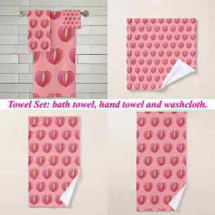 Red Anthurium Flower Seamless Pattern on Bath Towel Set