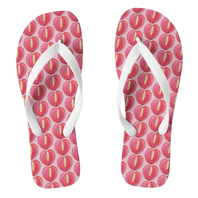 Red Anthurium Flower Seamless Pattern on Flip Flops (Footbed)