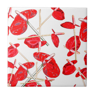 Red Anthurium Flowers Floral Pattern Tile